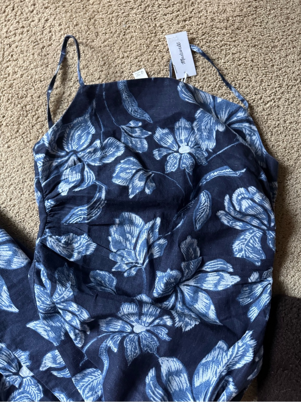 Madewell Navy Blue Floral Square-Neck Midi Dress - Picture 7 of 7